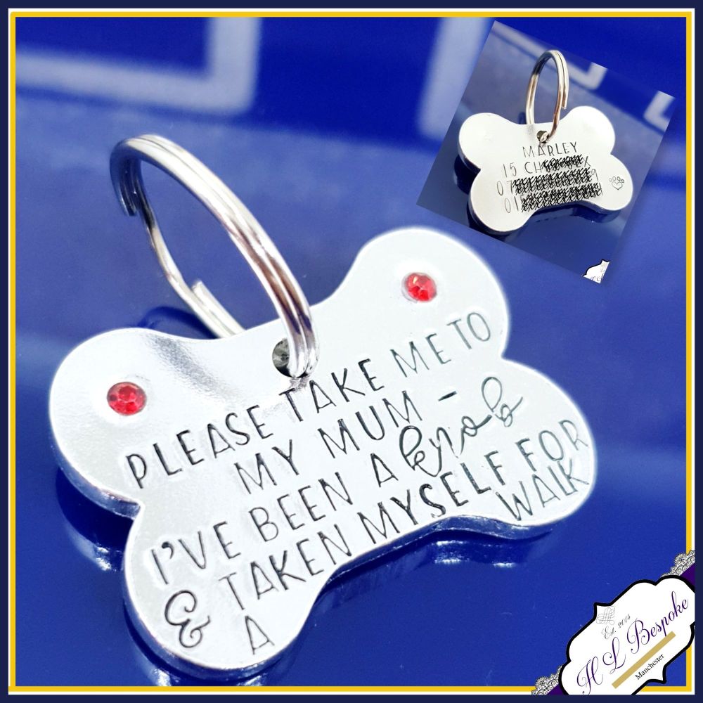 Personalised I've Been A Knob Dog Tag with Crystals - Bone Shaped Dog ID Ta