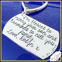 Personalised Wedding Gift Keyring - Blessed To Marry Your Son - Mother of the Bride / Father Of Bride / inc. Wedding Date & Couple's Name