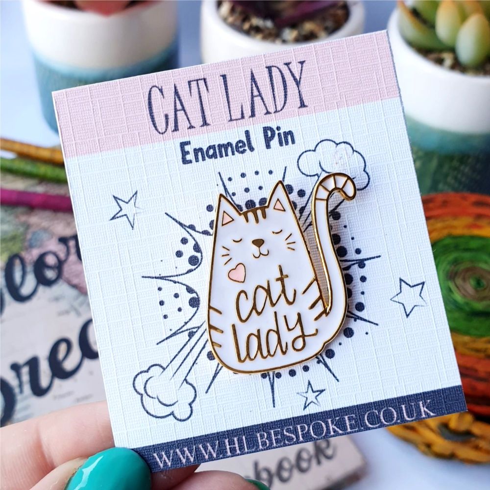 Cute Cat Lady Enamel Pin - Cat Flair Lapel Pins UK - Cat Lover Enamel Pin