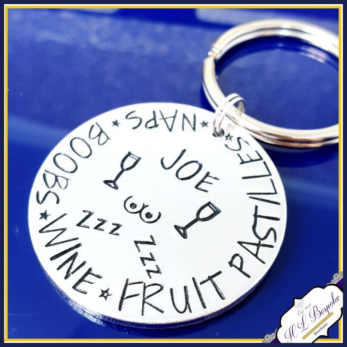 Personalised Man Keyring - Beer Boobs Pizza Repeat Gift - Typical Male Gift