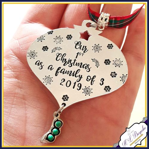 Personalised Family Of 3 Christmas Decoration - New Parents Christmas Decor