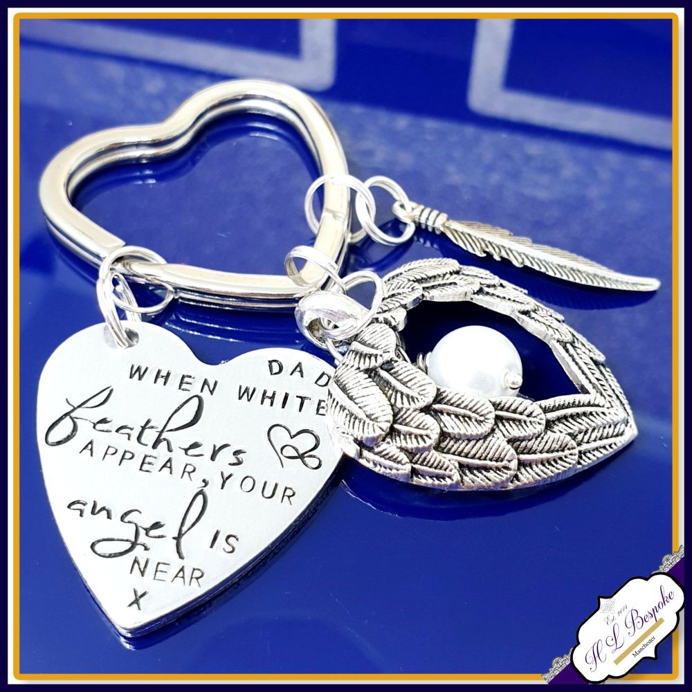 Memorial Keychain - White Feathers Appear - Bereavement Keyring - White Fea