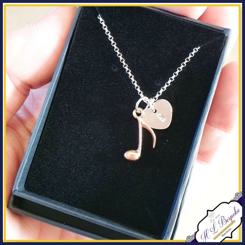 Personalised Music Necklace - Silver & Rose Gold Music Note Necklace - Rose