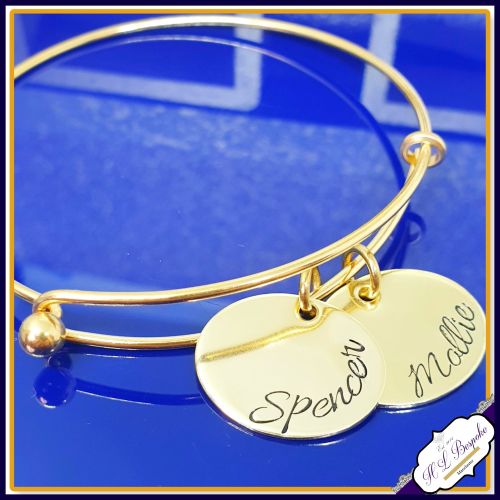 Personalised Rose Gold Bangle Or Gold Bangle - YOU CHOOSE WORDING - Mothers
