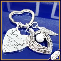 Personalised Memorial Keychain - In Memory Of - I Used To Be His Angel - Now You Are Mine - Loss Gift -  Angel Wings - Memorial Keepsake