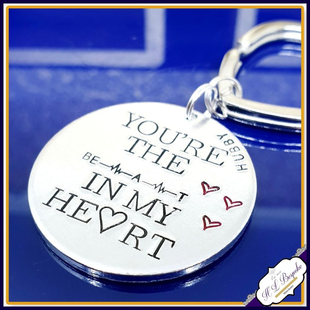 You're The Beat In My Heart - Valentine's Keyring - Valentines Gift - Heartbeat Gift - Lovers Keychain - Couple Gifts - Anniversary Gift