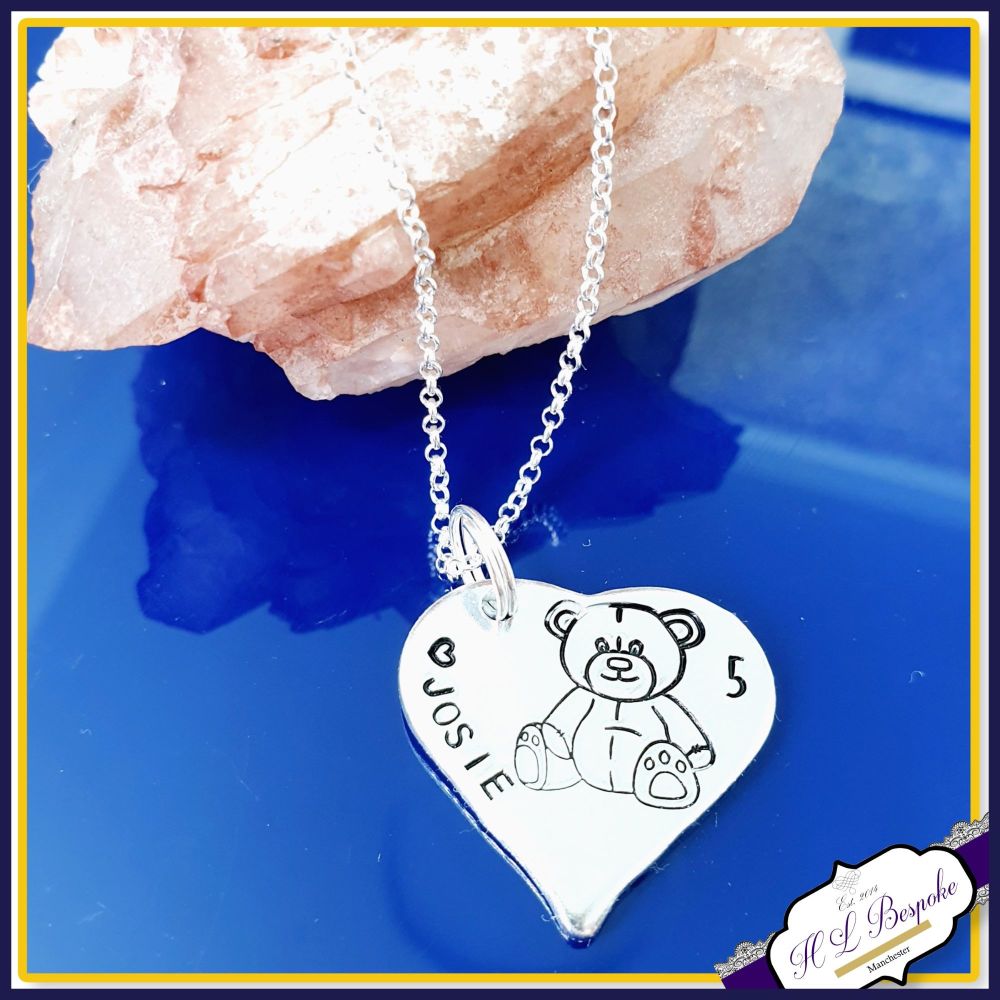 Personalised 5th Birthday Teddy Pendant Keepsake Gift - Special Baby Girl's Fifth Birthday Gift - Sterling Silver Teddy Necklace - 1st Birth