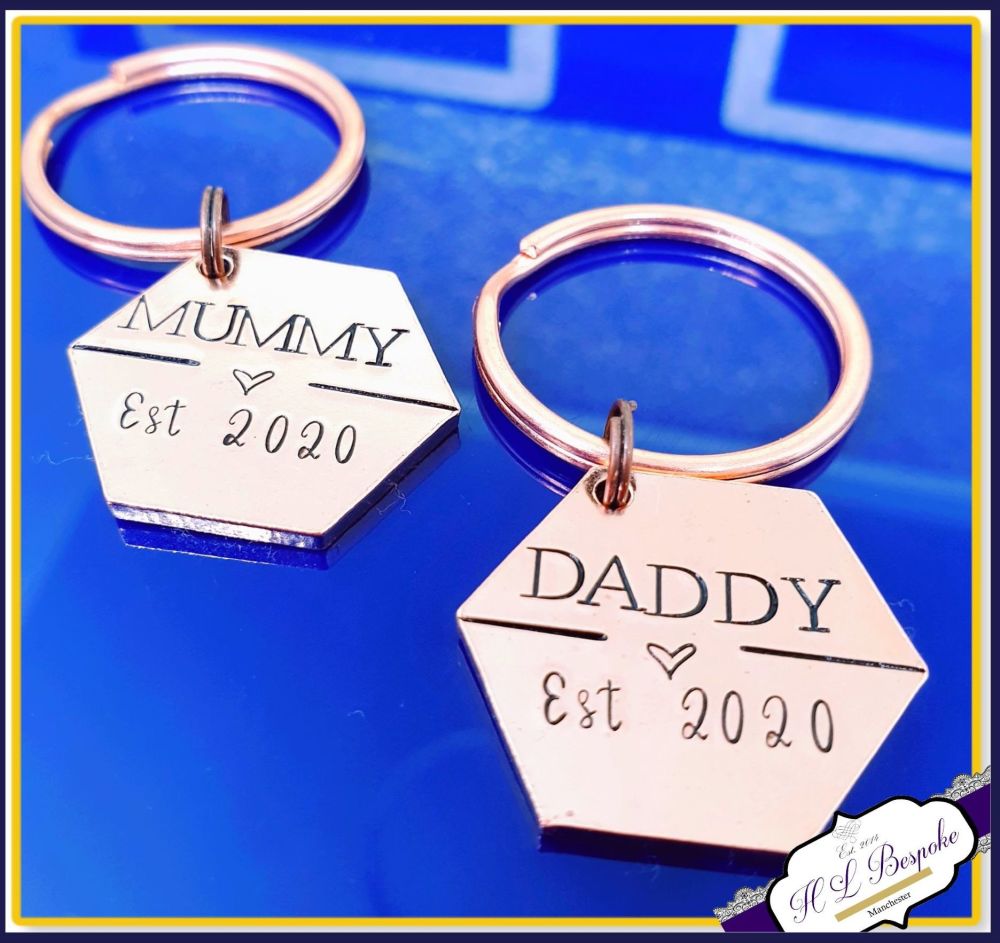 Copper New Daddy Est Keyring Gift - New Dad Gift - Daddy Est Gift - New Grandad Gift - New Nanny Gift - Gift For New Mummy - Est Keyring