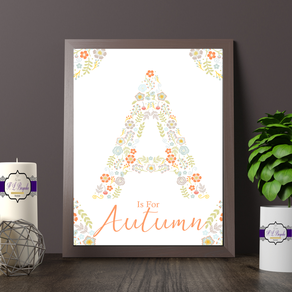Personalised Coral Floral Letter Print For Baby Girl Nursery Is For Monogram Print Coral
