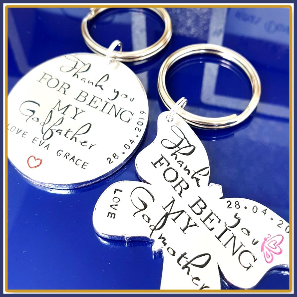 Personalised Godmother AND Godfather Gift - Godmother & Godfather Keyring - Godmother Keychain - Godfather Keychain - Godparent Gifts