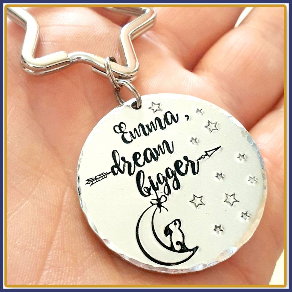 Dream Bigger Keyring - Hare and Moon Gift - Dream Keychain - Keep Dreaming 