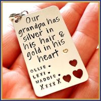 Personalised Grandad Gift - Grandad Keyring - Silver In His Hair Gold In His Heart - Grandpa Gift - Our Grandad Rocks - Special Grandad Gift