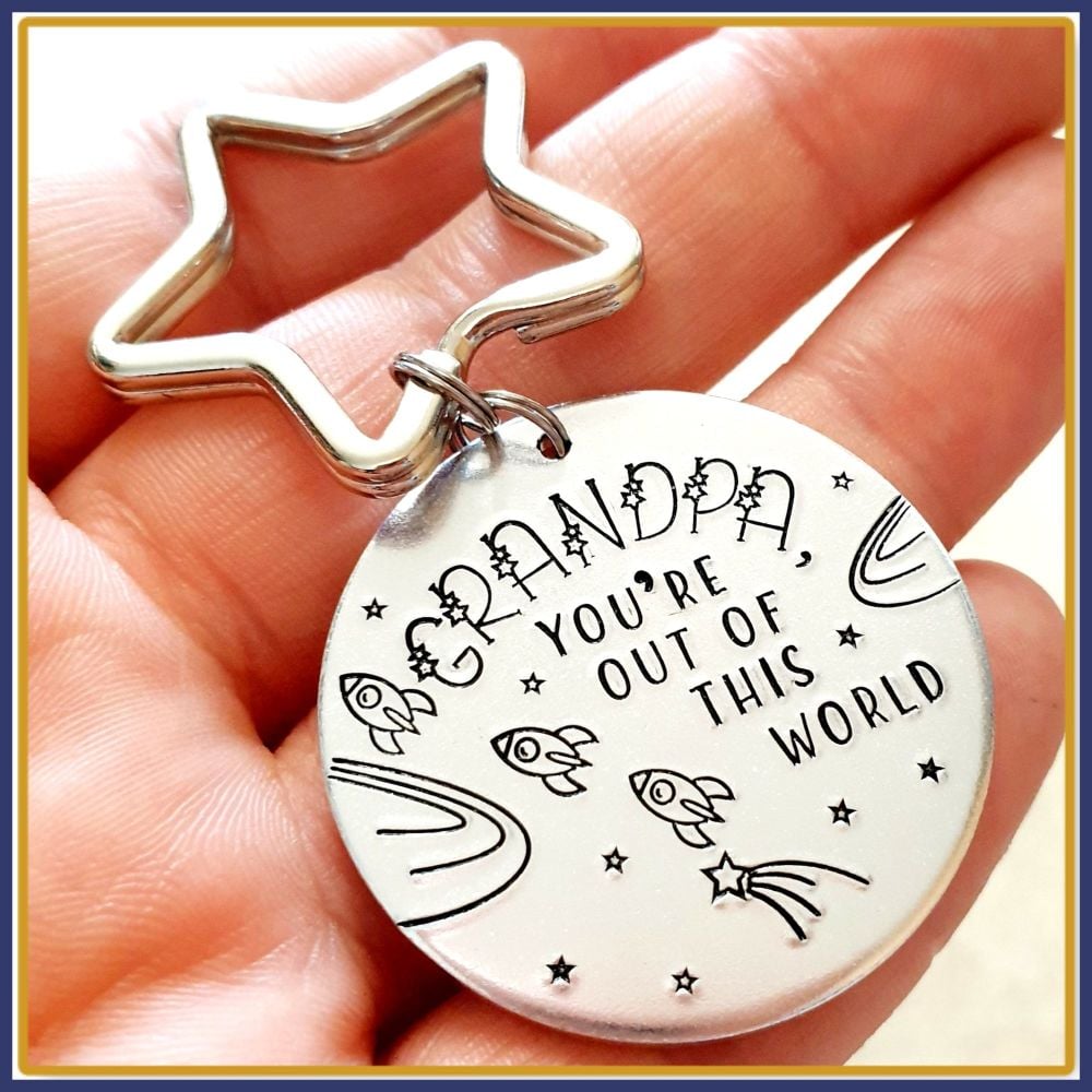 You're Out Of This World Grandad Keyring - Personalised Space Keyring For Father's Day - Geeky Space Gift For Dad - Gift For Him