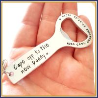 New Daddy Gift - Caps Off To New Daddy - Dad Bottle Opener - With Babies Details - Wetting The Baby's Head Gift - New Dad Gift - Keyring