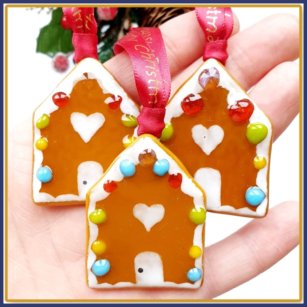 Small Fused Glass Gingerbread House Christmas Tree Decoration Ornament