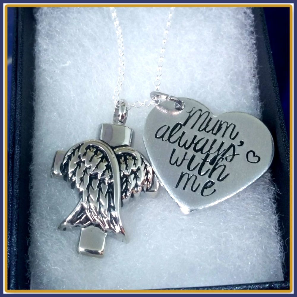 Personalised Cremation Urn Necklace - Cremation Urn Pendant - Angel Wing Urn Jewellery - In Memory Of Jewellery -  Cremation Jewellery Personalised Cr