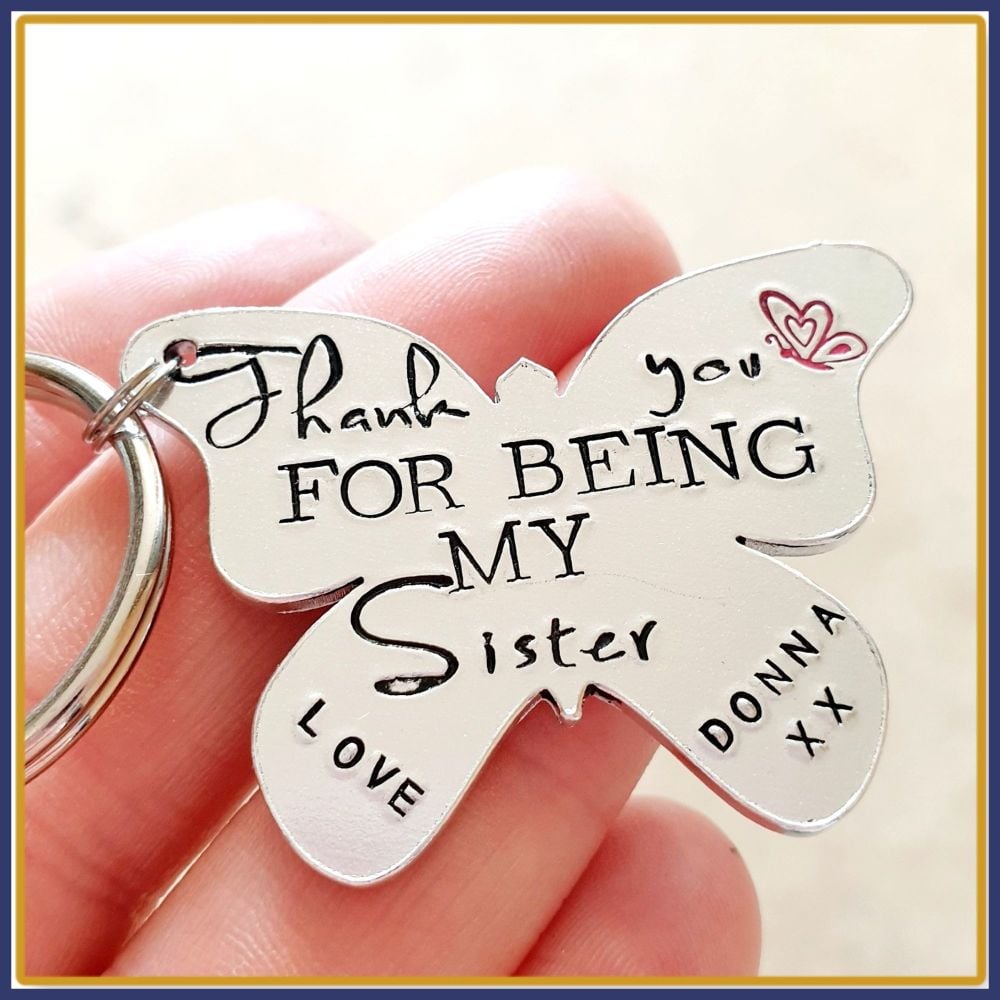 Personalised Sister Gift  Sister Keyring  Thank You Sister Gift