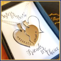 Personalised Sisters Split Heart Pendant Necklace Gift - Daughter Heart Pendant - Sisters By Birth Friends By Choice Gift - 2 Sister Gift