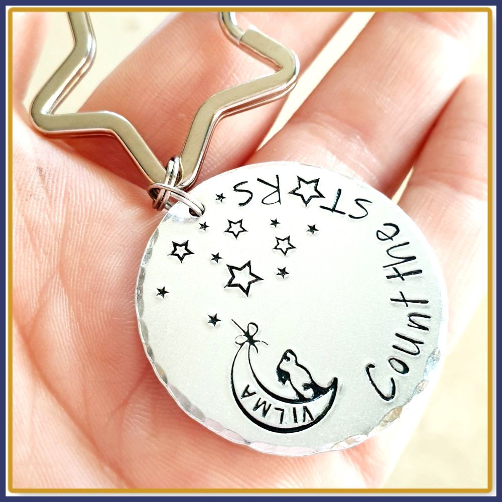 Count The Stars Keyring - Hare and Moon Gift - Wish Keychain - Dream Gift - Hare and Moon Keychain - Stars and Moon - Small Stocking Fillers