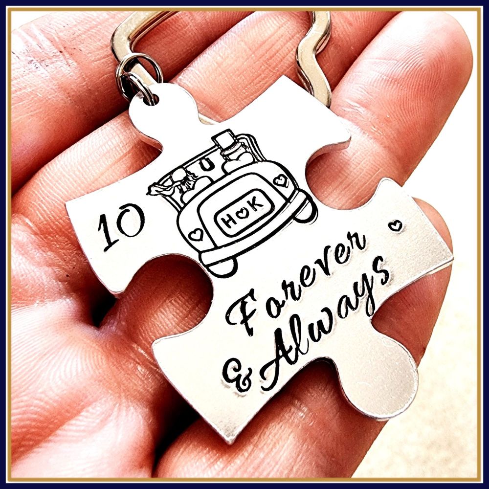 Personalised Wedding Anniversary Keyring Gift- Always & Forever Puzzle 10th