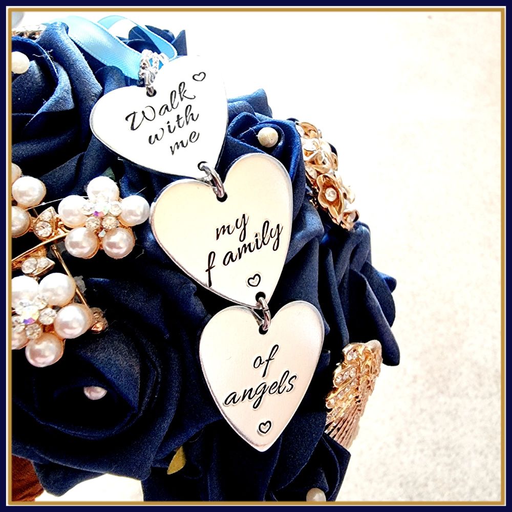 Memorial Bridal Bouquet Charm - Walk With Me My Family Of Angels - Something Blue Wedding Bouquet Charm, Wedding Memorial Bouquet Charm - Memory Charm