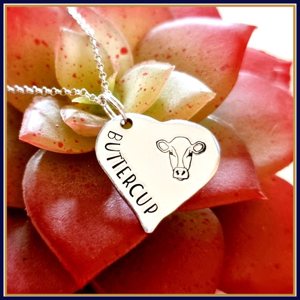 Personalised Heart Shaped Pendant With Cow Head & Name - Cow Pendant Jewellery - Personalised Cow Necklace - Cow Jewellery Gift For Friend