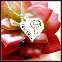 Personalised Heart Shaped Pendant With Hot Air Balloon & Name - Hot Air Balloon Pendant Jewellery - Personalised Hot Ait Balloon Necklace