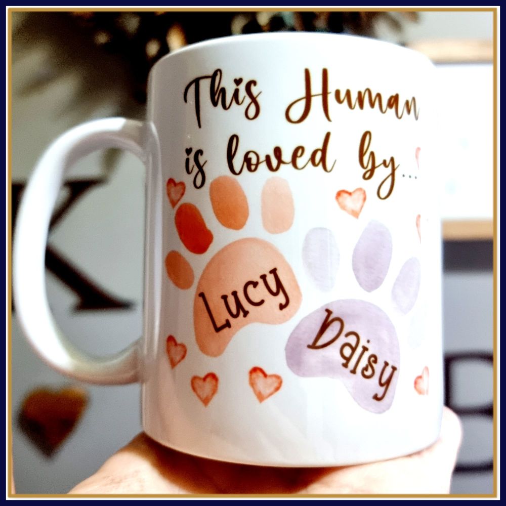Personalised This Human Belongs To Mug - Mug Gift For Dog Mum - Mother's Day Gift From The Dogs - Paw Print Mother's Day Gift With Dog Names