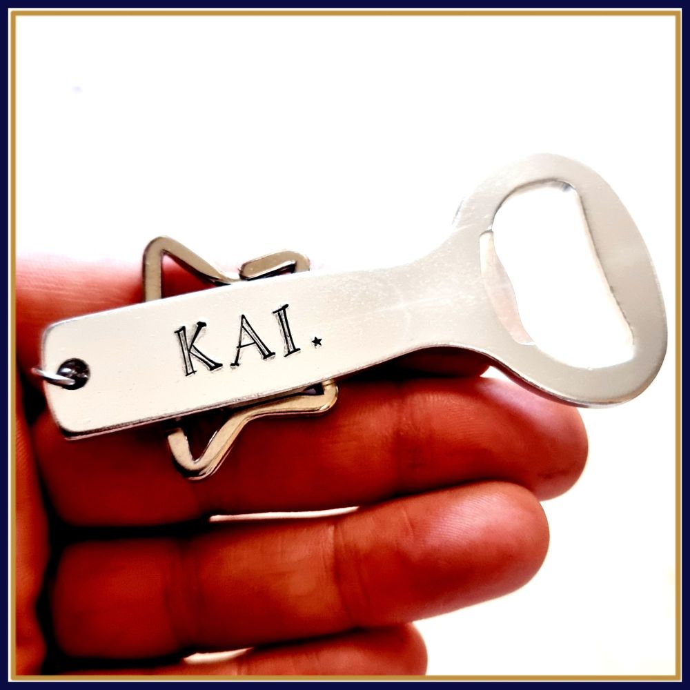 Personalised Simple Name Bottle Opener With Star Detail - Personalised University Bottle Opener - Name Gift For Him - Drinks Gift For Her