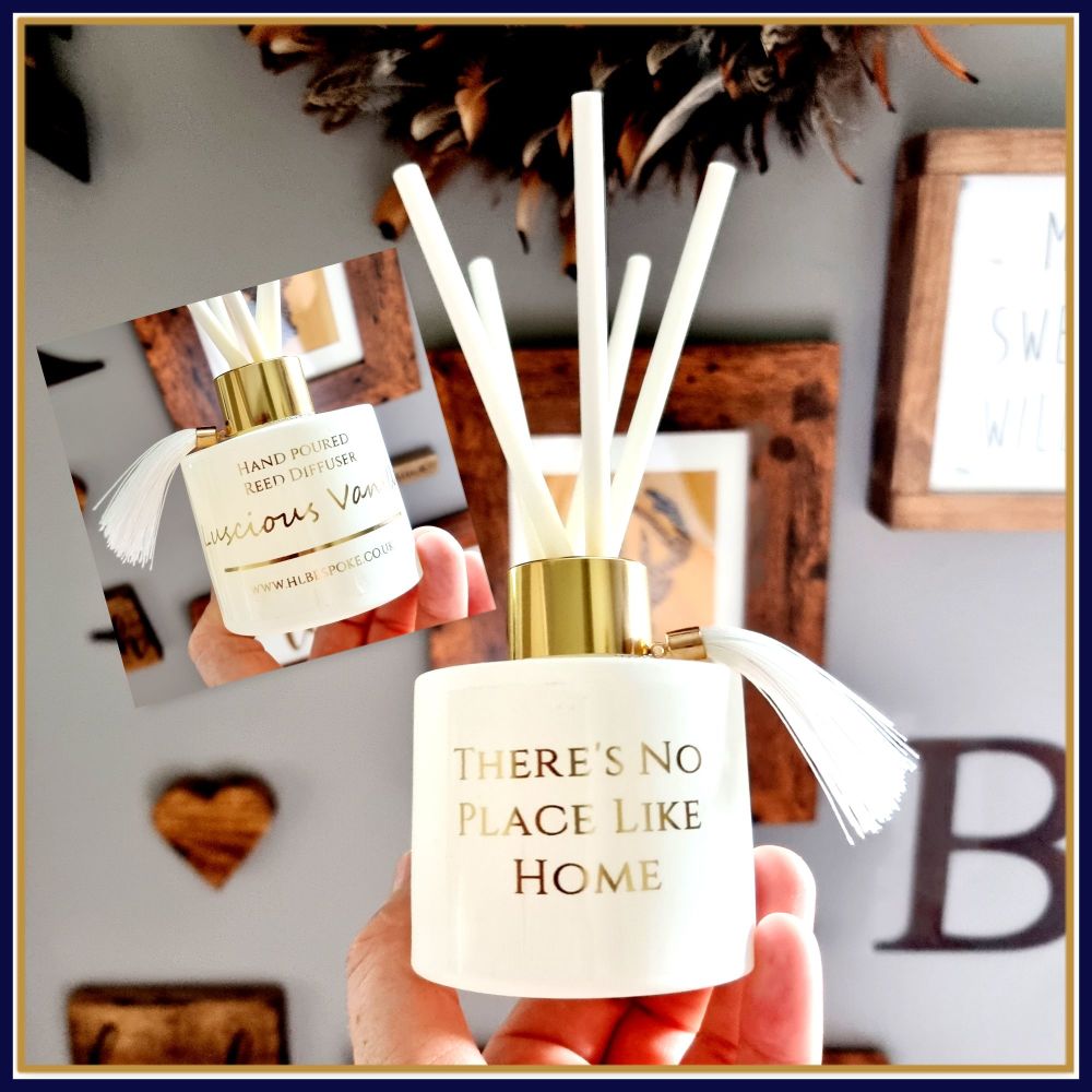 Personalised White & Gold Reed Diffuser New Home Gift - Quote There's No Place Like Home Gift - Highly Scented Reed Diffuser Gift First Home