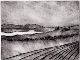 Storm Over Skye - a drypoint etching by Jane Duke