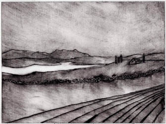 Storm Over Skye - drypoint etching by Jane Duke