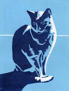 linoprint of a cat