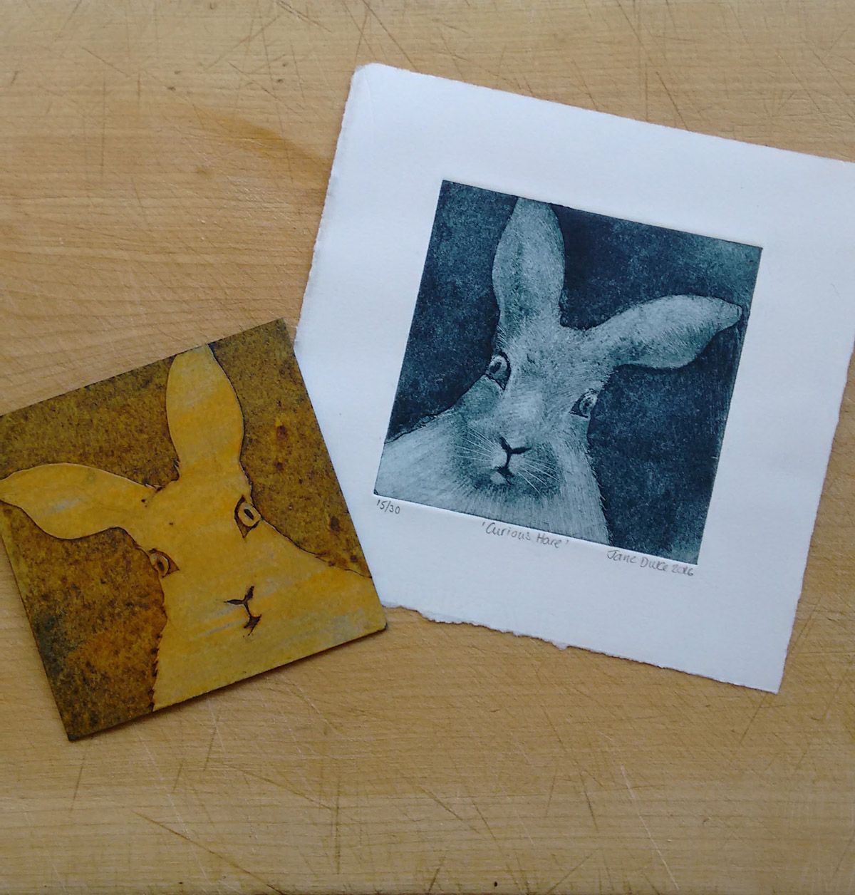 Mini Monoprint collagraph of a hare