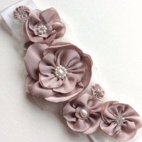 dusty pink wedding sash belt, floral bridal sash with freshwater pearls