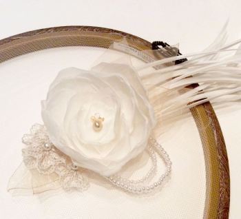 Work in progress, bridal headband with feathers