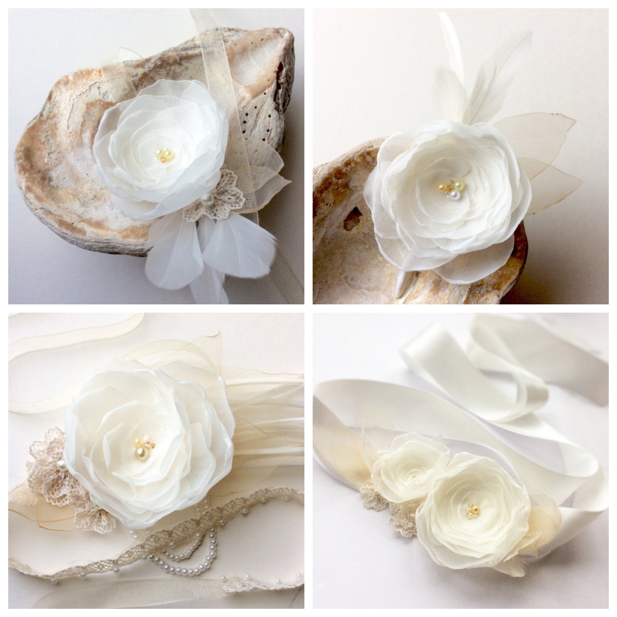 feathers collection - bridal accessories - sash, corsage, boutonniere, headband, wedding