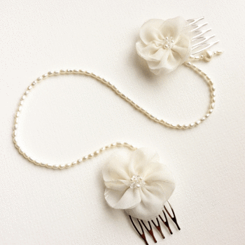 Custom made double hair comb with freshwater pearl chain