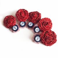 Rockabilly bridesmaids hair clips, hair flowers, red polka dot and navy