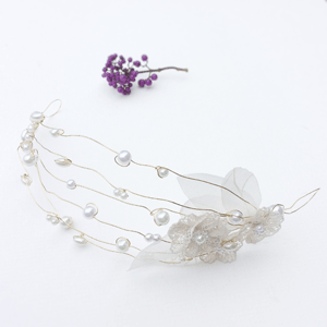 Boho wedding headpiece, bridal headdress, wedding hair accessories, gold with ivory beads, and vintage lace