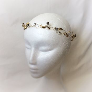 Gold and grey circlet, bridal halo and crown for alternative bride