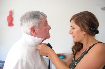 Scottish themed vintage beach wedding bride and father of bride