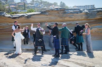 Coogee beach wedding, scottish kilts, scottish groom party