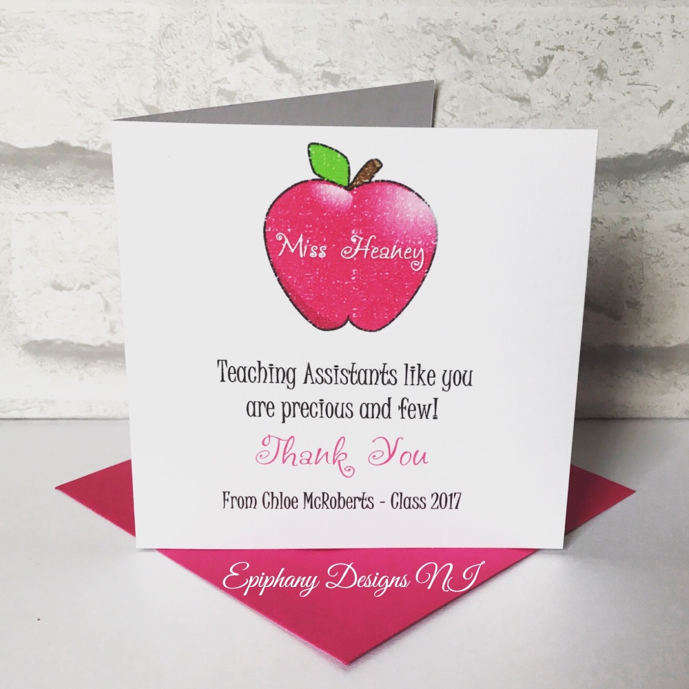 Teacher / Classroom Assistant Thank you Card Pink Apple   