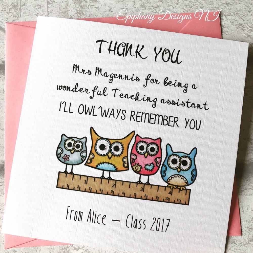 Teacher / Classroom Assistant Thank You Card - owlways remember you