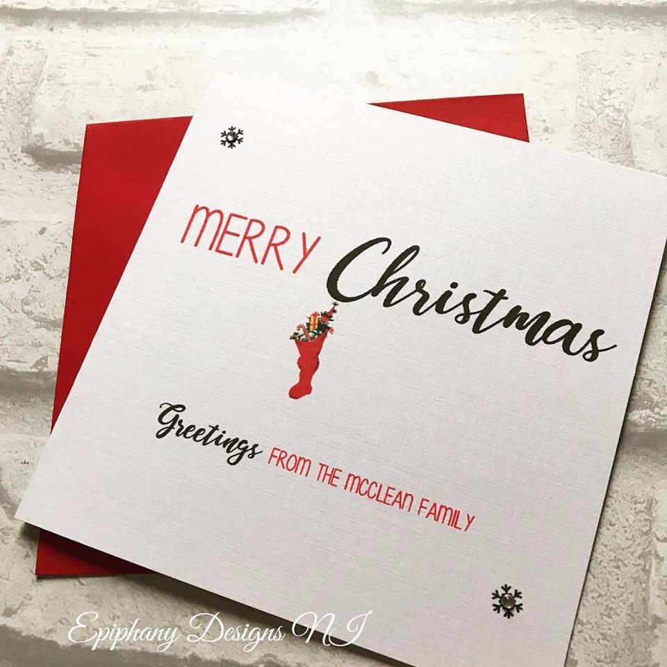 Personalised Merry Christmas Card stocking typography design 