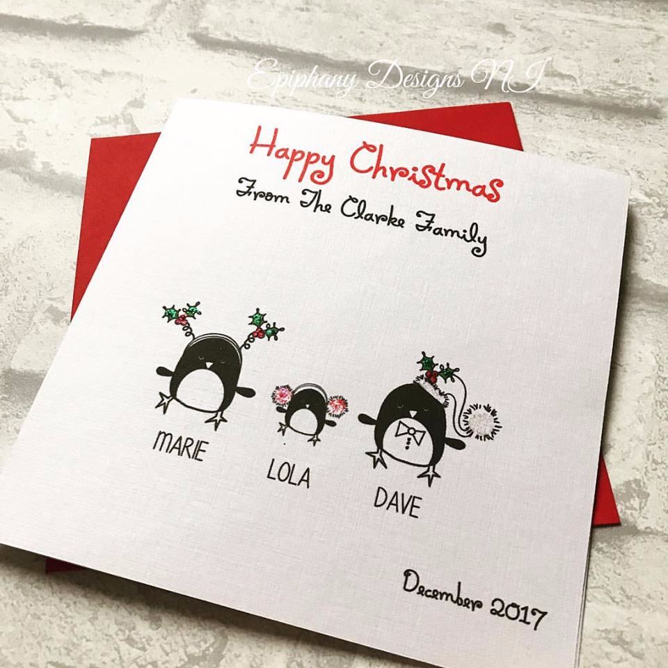 Personalised Merry Christmas Card Penguin Family