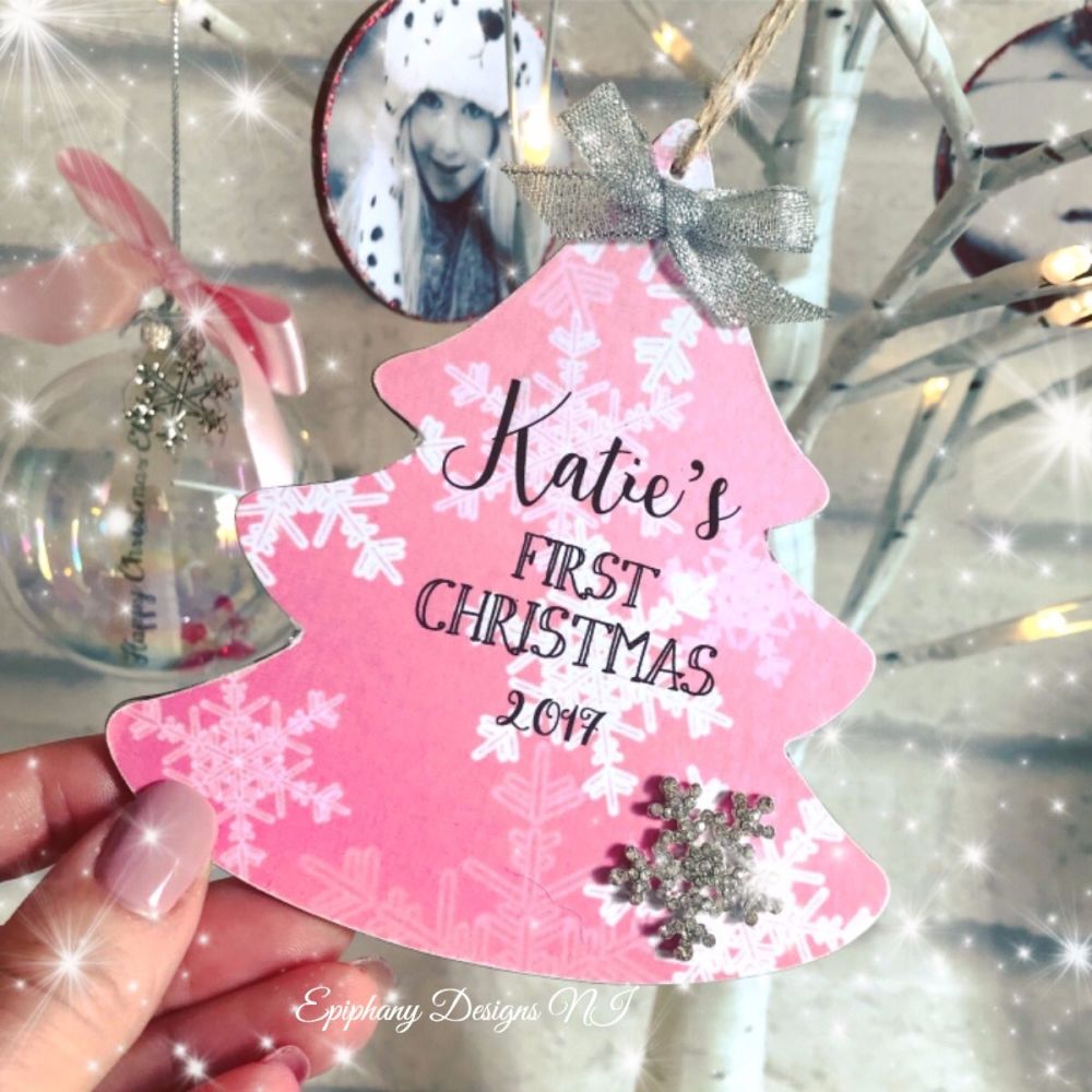 Personalised 1st Christmas Tree Decoration 12cm Pink