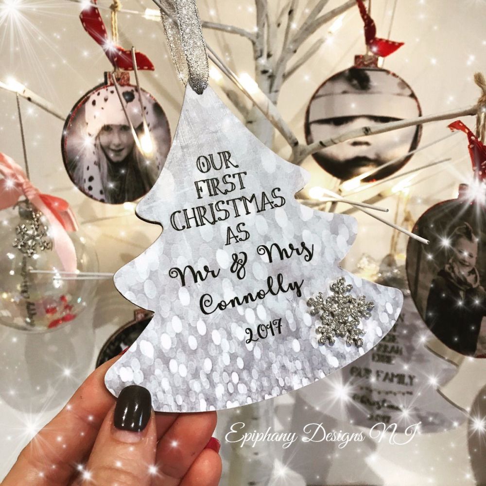 Personalised 1st Christmas Married Tree Decoration 12cm 