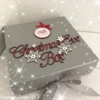 Personalised Silver Christmas Eve Box - vintage font - Red